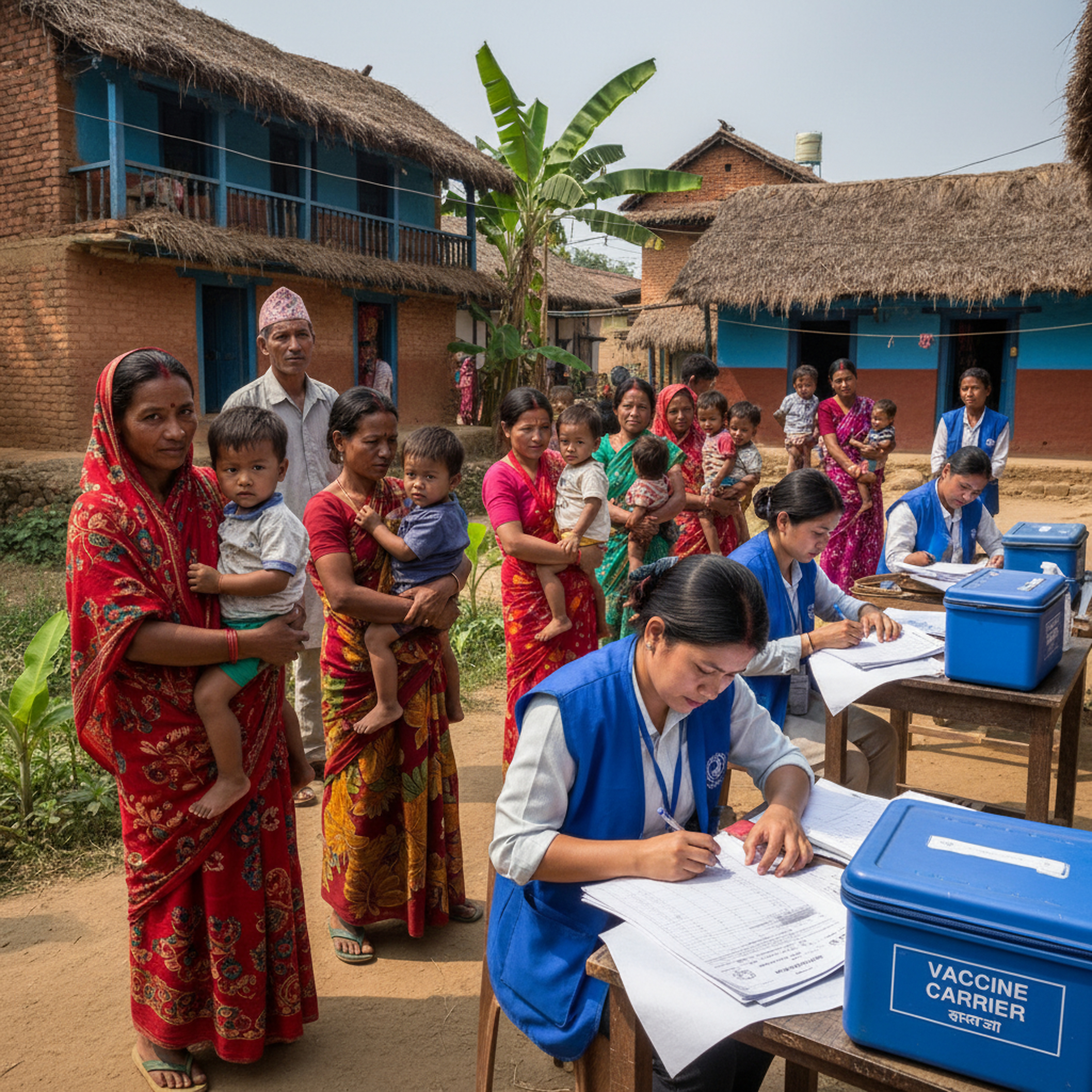 Health workers conduct a measles vaccination response in Nepal's southern plains.